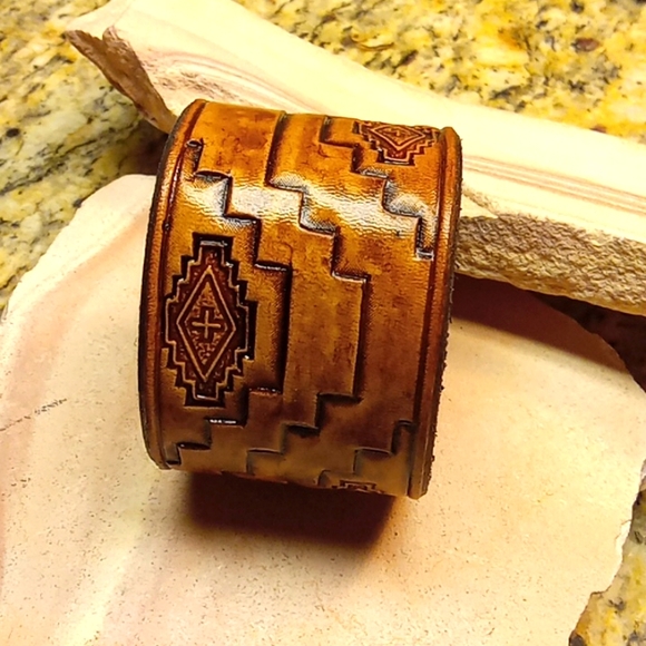 Dark Horse Leather Jewelry and Woodcraft Jewelry - Southwestern leather cuff bracelet